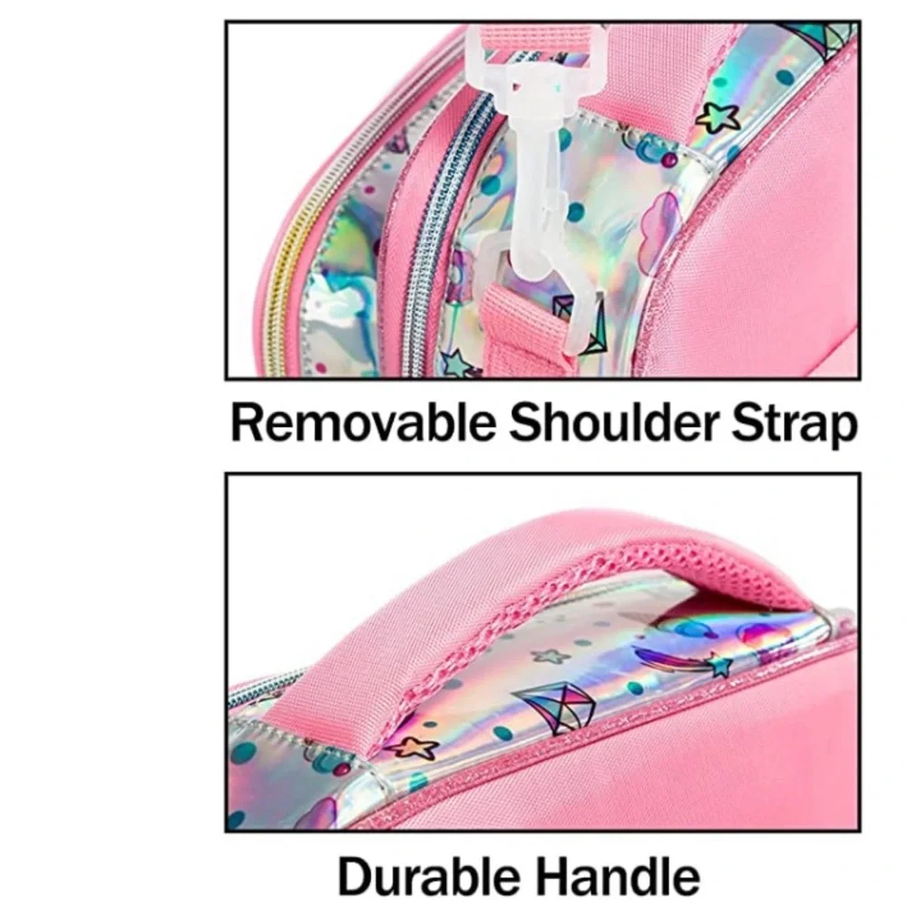 NEW! Insulated Unicorn Lunch Tote Adjustable Shoulder Strap Durable Handle Pink